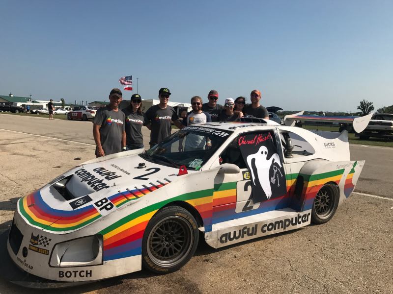 racecar with a rainbow stripe