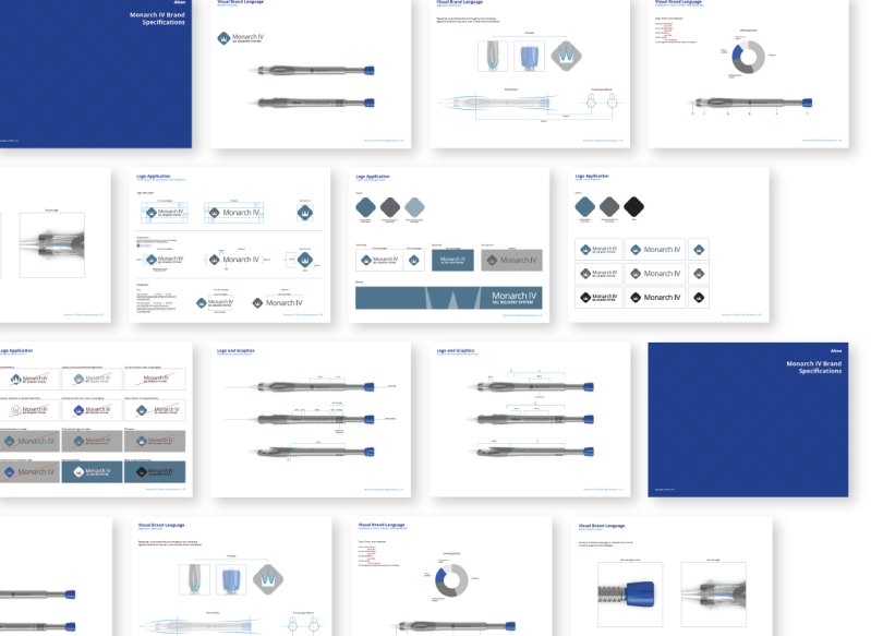 Alcon Monarch IV Brand Standards laid out in a top down, flat lay manner and staggered